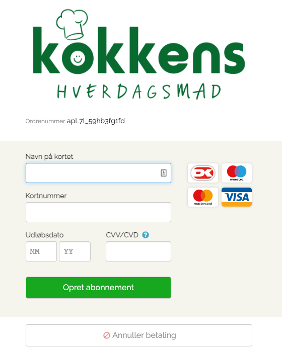 Betaling hos Kokkens Hverdagsmad
